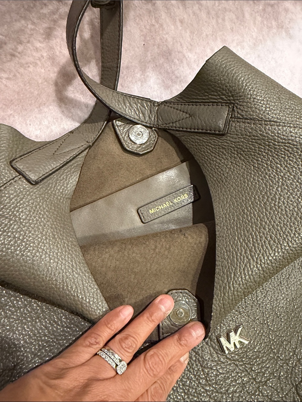 Michael Kors Pebbled Olive Shoulder Hobo Bag - Picture 7 of 10